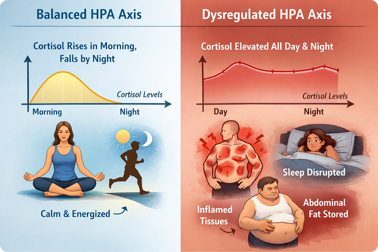 Comparaison entre un axe HPA équilibré et un axe HPA dérégulé